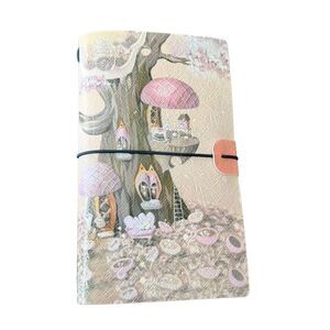 Tree with Magical Fairy Garden Faux Leather Reusable Travelers Notebook 8x4.5”